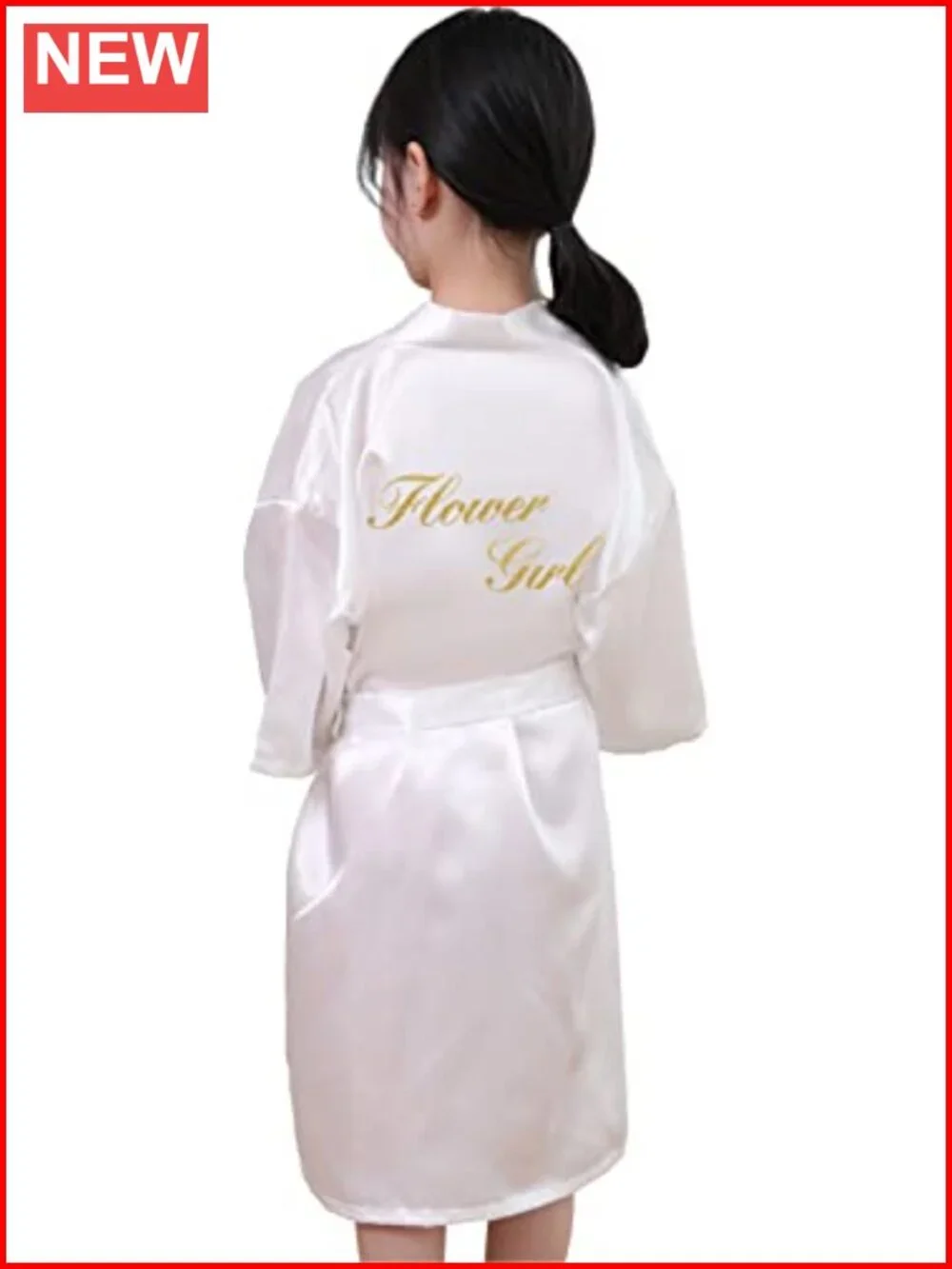 Girls Satin Flower Girl Robe Gold Glitters Wedding Kimono Robe